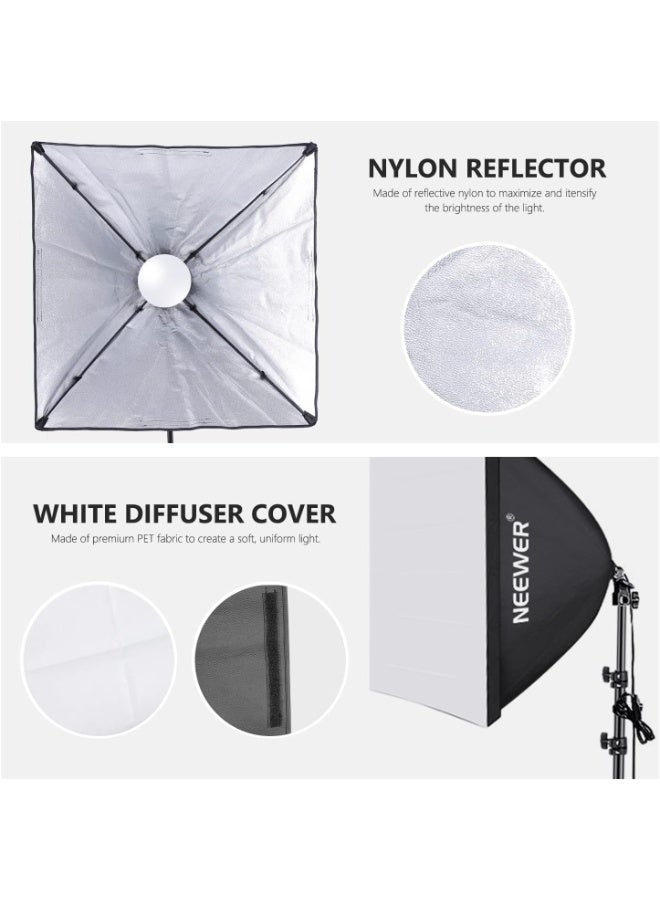 Neewer 700W Equivalent Softbox Lighting Kit, 2Pack 5700K LED Lighting Bulbs, 24x24 inches Softboxes with E27 Socket, Photography Continuous Lighting Kit Photo Studio Equipment - Image 2